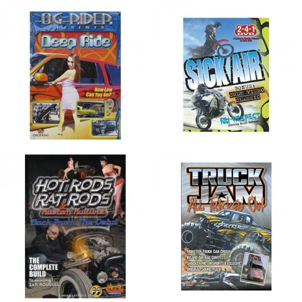 Auto, Truck & Cycle Extreme Stunts & Crashes 4 Pack Fun Gift DVD Bundle: Og Rider: Deep Ride  Sick Air  Hot Rods, Rat Rods & Kustom Kulture: Back from the Dead - The Complete Build  Truck Jam: All Tricked Out