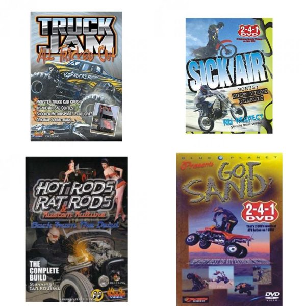 Auto, Truck & Cycle Extreme Stunts & Crashes 4 Pack Fun Gift DVD Bundle: Truck Jam: All Tricked Out  Sick Air  Hot Rods, Rat Rods & Kustom Kulture: Back from the Dead - The Complete Build  Got Sand? by Blue Planet