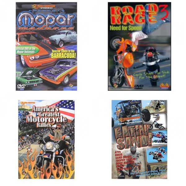 Auto, Truck & Cycle Extreme Stunts & Crashes 4 Pack Fun Gift DVD Bundle: Mopar Madness  Road Rage Vol. 3 -  Need for Speed  Americas Greatest Motorcycle Rallies  Eatin Sand!