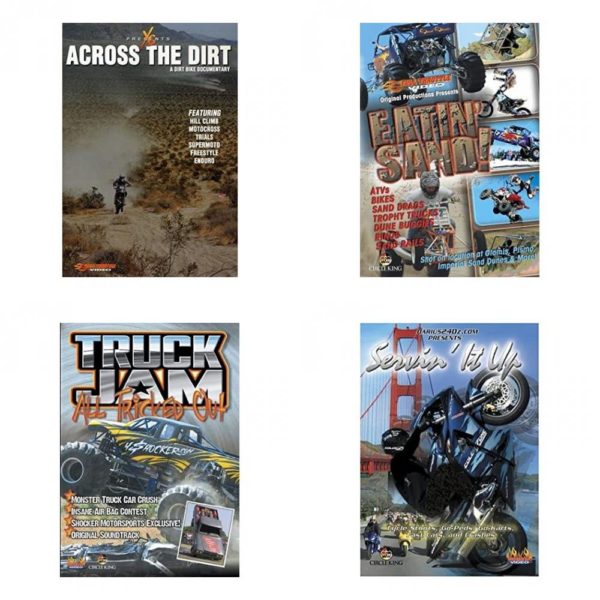 Auto, Truck & Cycle Extreme Stunts & Crashes 4 Pack Fun Gift DVD Bundle: Across the Dirt: A Dirt Bike Documentary  Eatin Sand!  Truck Jam: All Tricked Out  Servin It Up