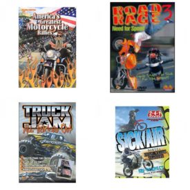 Auto, Truck & Cycle Extreme Stunts & Crashes 4 Pack Fun Gift DVD Bundle: Americas Greatest Motorcycle Rallies  Road Rage Vol. 3 -  Need for Speed  Truck Jam: All Tricked Out  Sick Air