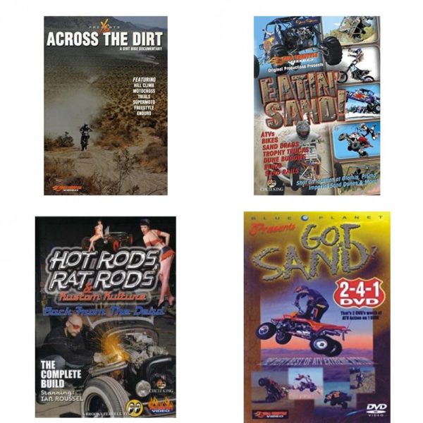 Auto, Truck & Cycle Extreme Stunts & Crashes 4 Pack Fun Gift DVD Bundle: Across the Dirt: A Dirt Bike Documentary  Eatin Sand!  Hot Rods, Rat Rods & Kustom Kulture: Back from the Dead - The Complete Build  Got Sand? by Blue Planet