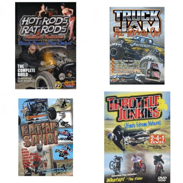 Auto, Truck & Cycle Extreme Stunts & Crashes 4 Pack Fun Gift DVD Bundle: Hot Rods, Rat Rods & Kustom Kulture: Back from the Dead - The Complete Build  Truck Jam: All Tricked Out  Eatin Sand!  Throttle Junkies
