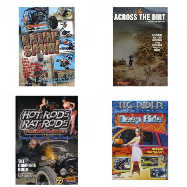Auto, Truck & Cycle Extreme Stunts & Crashes 4 Pack Fun Gift DVD Bundle: Eatin Sand!  Across the Dirt: A Dirt Bike Documentary  Hot Rods, Rat Rods & Kustom Kulture: Back from the Dead - The Complete Build  Og Rider: Deep Ride