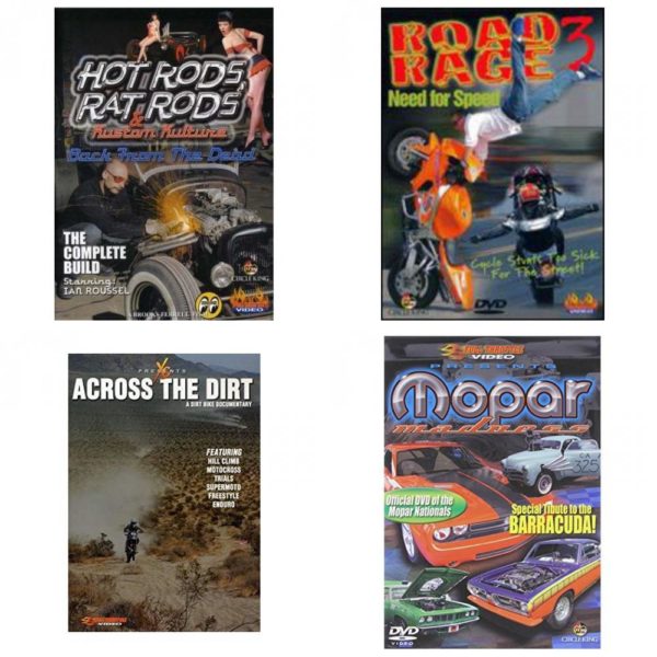 Auto, Truck & Cycle Extreme Stunts & Crashes 4 Pack Fun Gift DVD Bundle: Hot Rods, Rat Rods & Kustom Kulture: Back from the Dead - The Complete Build  Road Rage Vol. 3 -  Need for Speed  Across the Dirt: A Dirt Bike Documentary  Mopar Madness