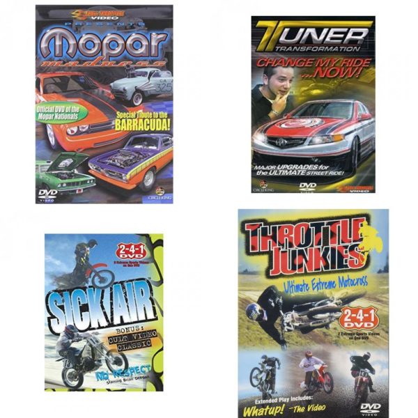 Auto, Truck & Cycle Extreme Stunts & Crashes 4 Pack Fun Gift DVD Bundle: Mopar Madness  Tuner Transformation: Change My Ride Now  Sick Air  Throttle Junkies