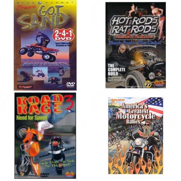 Auto, Truck & Cycle Extreme Stunts & Crashes 4 Pack Fun Gift DVD Bundle: Got Sand? by Blue Planet  Hot Rods, Rat Rods & Kustom Kulture: Back from the Dead - The Complete Build  Road Rage Vol. 3 -  Need for Speed  Americas Greatest Motorcycle Rallies