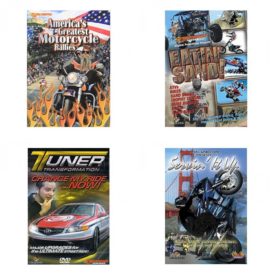 Auto, Truck & Cycle Extreme Stunts & Crashes 4 Pack Fun Gift DVD Bundle: Americas Greatest Motorcycle Rallies  Eatin Sand!  Tuner Transformation: Change My Ride Now  Servin It Up