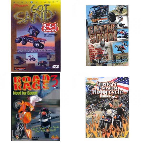 Auto, Truck & Cycle Extreme Stunts & Crashes 4 Pack Fun Gift DVD Bundle: Got Sand? by Blue Planet  Eatin Sand!  Road Rage Vol. 3 -  Need for Speed  Americas Greatest Motorcycle Rallies