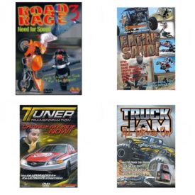Auto, Truck & Cycle Extreme Stunts & Crashes 4 Pack Fun Gift DVD Bundle: Road Rage Vol. 3 -  Need for Speed  Eatin Sand!  Tuner Transformation: Change My Ride Now  Truck Jam: All Tricked Out