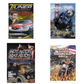 Auto, Truck & Cycle Extreme Stunts & Crashes 4 Pack Fun Gift DVD Bundle: Tuner Transformation: Change My Ride Now  Servin It Up  Hot Rods, Rat Rods & Kustom Kulture: Back from the Dead - The Complete Build  Americas Greatest Motorcycle Rallies