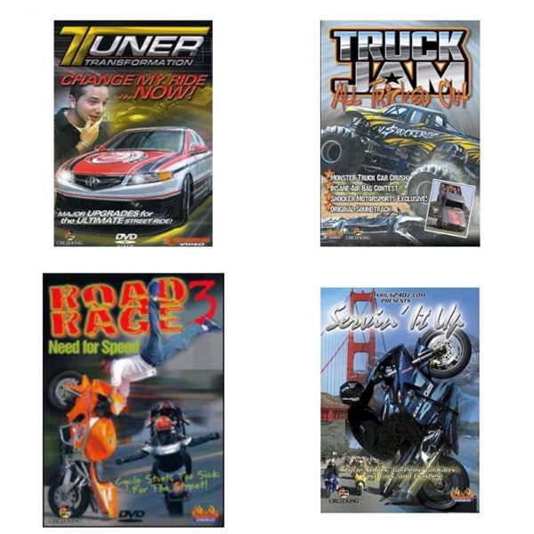 Auto, Truck & Cycle Extreme Stunts & Crashes 4 Pack Fun Gift DVD Bundle: Tuner Transformation: Change My Ride Now  Truck Jam: All Tricked Out  Road Rage Vol. 3 -  Need for Speed  Servin It Up