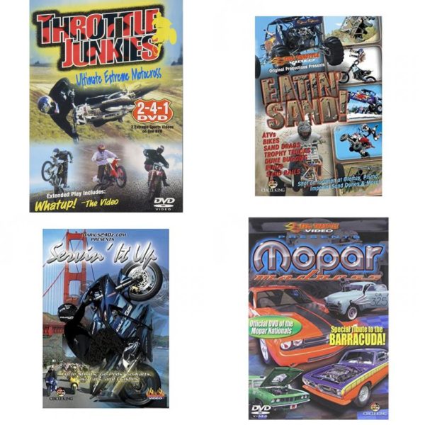 Auto, Truck & Cycle Extreme Stunts & Crashes 4 Pack Fun Gift DVD Bundle: Throttle Junkies  Eatin Sand!  Servin It Up  Mopar Madness