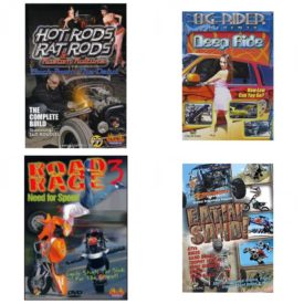 Auto, Truck & Cycle Extreme Stunts & Crashes 4 Pack Fun Gift DVD Bundle: Hot Rods, Rat Rods & Kustom Kulture: Back from the Dead - The Complete Build  Og Rider: Deep Ride  Road Rage Vol. 3 -  Need for Speed  Eatin Sand!