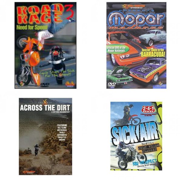 Auto, Truck & Cycle Extreme Stunts & Crashes 4 Pack Fun Gift DVD Bundle: Road Rage Vol. 3 -  Need for Speed  Mopar Madness  Across the Dirt: A Dirt Bike Documentary  Sick Air