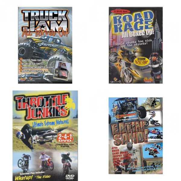 Auto, Truck & Cycle Extreme Stunts & Crashes 4 Pack Fun Gift DVD Bundle: Truck Jam: All Tricked Out  Road Rage: All Boxed Up Vols. 1-3  Throttle Junkies  Eatin Sand!
