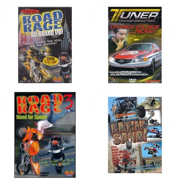 Auto, Truck & Cycle Extreme Stunts & Crashes 4 Pack Fun Gift DVD Bundle: Road Rage: All Boxed Up Vols. 1-3  Tuner Transformation: Change My Ride Now  Road Rage Vol. 3 -  Need for Speed  Eatin Sand!