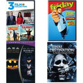 DVD Assorted Multi-Feature Movies 4 Pack Fun Gift Bundle: 3 Movies: Intern / Tammy / Blended    3 Movies: Friday 1-3 Collection  2 Movies: Batman/Batman Returns  5 Movies: Final Destination Franchise