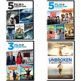 DVD Assorted Multi-Feature Movies 4 Pack Fun Gift Bundle: 5 Movies: Survival Collection  5 Movies: Comedy Collection  3 Movies: Intern / Tammy / Blended    2 Movies: Unbroken