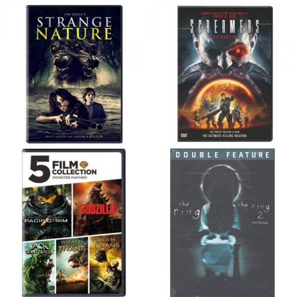 DVD Horror Movies 4 Pack Fun Gift Bundle: Strange Nature  Screamers: The Hunting  5 Film Collection - Monster Mayhem  The Ring/The Ring Two Movie Collection