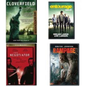 DVD Assorted Movies 4 Pack Fun Gift Bundle: Cloverfield, Entourage: The Movie, The Negotiator, Rampage