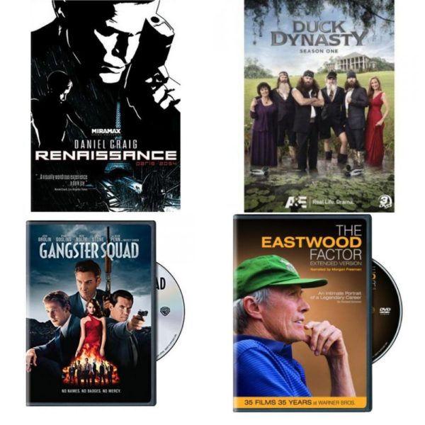DVD Assorted Movies 4 Pack Fun Gift Bundle: Renaissance, Duck Dynasty: Season 1, Gangster Squad, The Eastwood Factor