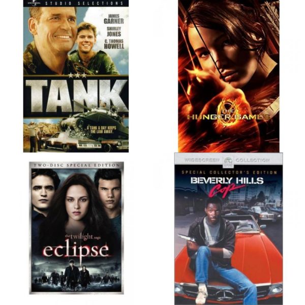 DVD Assorted Movies 4 Pack Fun Gift Bundle: Tank, The Hunger Games, The Twilight Saga: Eclipse, Beverly Hills Cop