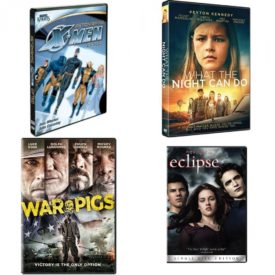 DVD Assorted Movies 4 Pack Fun Gift Bundle: Astonishing X-Men - Gifted, What The Night Can Do, War Pigs, The Twilight Saga: Eclipse