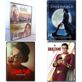 DVD Assorted Movies 4 Pack Fun Gift Bundle: 2 Film Collection: Road Less Traveled / Country Crush, Underworld, CLOWN FEAR, Shazam!