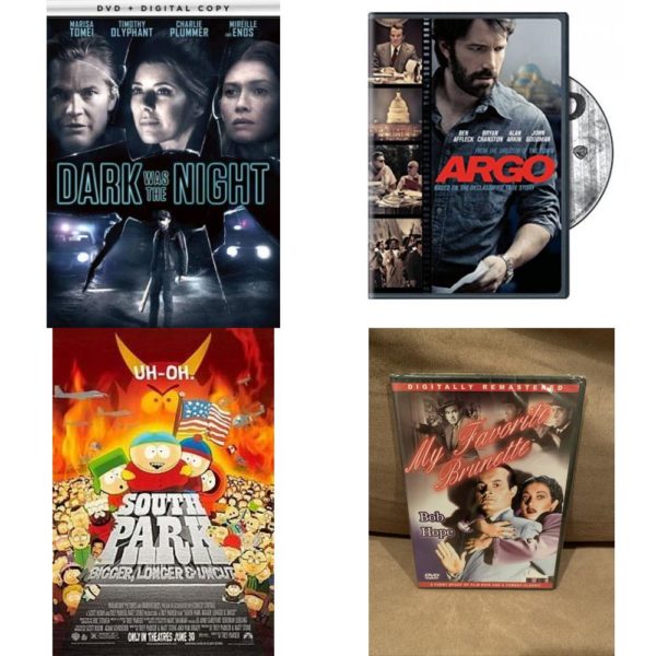 DVD Assorted Movies 4 Pack Fun Gift Bundle: Dark Was The Night, Argo, South Park: Bigger, Longer & Uncut, MY FAVORITE BRUNETTE
