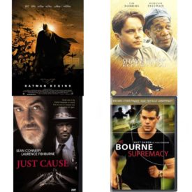DVD Assorted Movies 4 Pack Fun Gift Bundle: BATMAN BEGINS, The Shawshank Redemption, Just Cause, The Bourne Supremacy