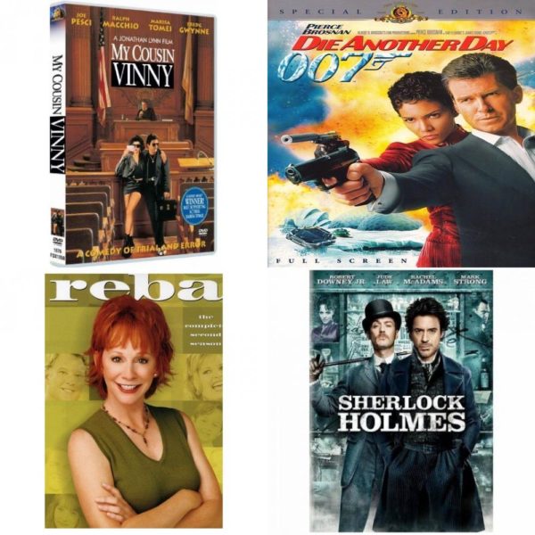 DVD Assorted Movies 4 Pack Fun Gift Bundle: My Cousin Vinny, Die Another Day, Reba - Season 2, SHERLOCK HOLMES