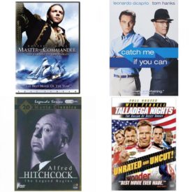 DVD Assorted Movies 4 Pack Fun Gift Bundle: Master and Commander - The Far Side of the World, Catch Me If You Can, Hitchcock Collectors 20 Movie Pack, Talladega Nights - The Ballad of Ricky Bobby