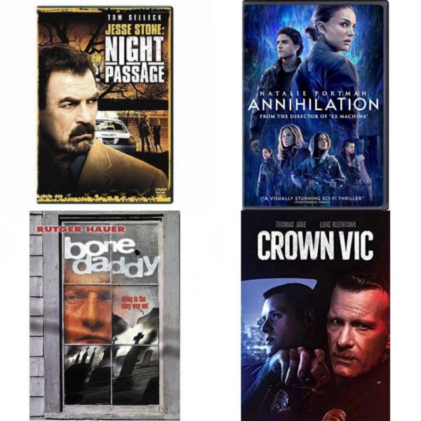 DVD Assorted Movies 4 Pack Fun Gift Bundle: JESSE STONE:NIGHT PASSAGE, Annihilation, Bone Daddy, Crown Vic