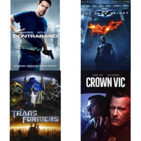 DVD Assorted Movies 4 Pack Fun Gift Bundle: Contraband, The Dark Knight, Transformers, Crown Vic