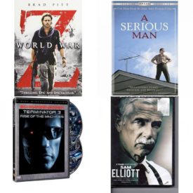 DVD Assorted Movies 4 Pack Fun Gift Bundle: World War Z, Serious Man, Terminator 3: Rise of the Machines, 2 Films: SAM ELLIOTT I Will Fight No More / Dogwatch