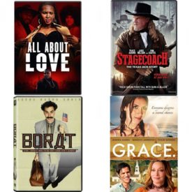 DVD Assorted Movies 4 Pack Fun Gift Bundle: All About Love, Stagecoach: The Texas Jack Story, Borat - Cultural Learnings of America for Make Benefit Glorious Nation of Kazakhstan, Grace
