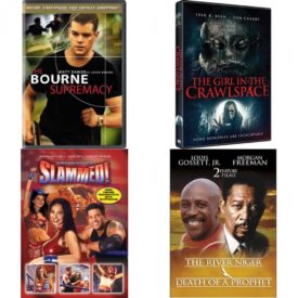 DVD Assorted Movies 4 Pack Fun Gift Bundle: The Bourne Supremacy, The Girl in the Crawlspace, Slammed!, 2 Films: The River Niger / Death Of A Prophet