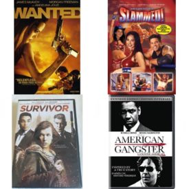 DVD Assorted Movies 4 Pack Fun Gift Bundle: Wanted, Slammed!, Survivor, American Gangster