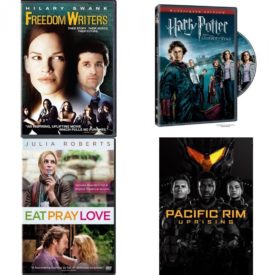 DVD Assorted Movies 4 Pack Fun Gift Bundle: Freedom Writers, Harry Potter and the Goblet of Fire, Eat Pray Love, Pacific Rim Uprising