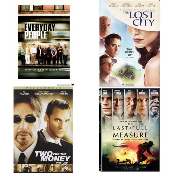 DVD Assorted Movies 4 Pack Fun Gift Bundle: Everyday People, The Lost City, Two for the Money, The Last Full Measure