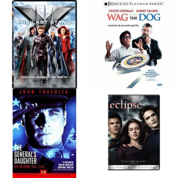 DVD Assorted Movies 4 Pack Fun Gift Bundle: X-Men: The Last Stand, Wag The Dog, The Generals Daughter, The Twilight Saga: Eclipse