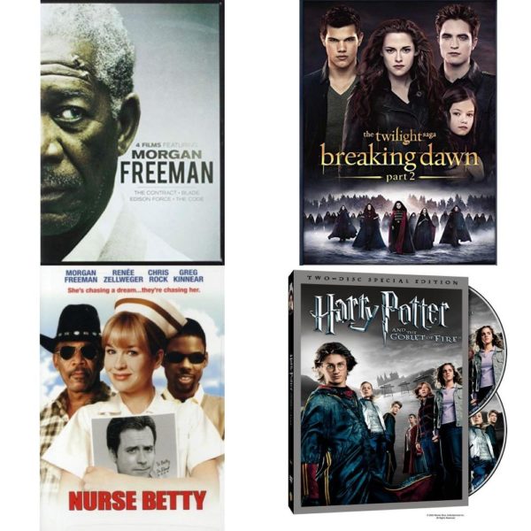 DVD Assorted Movies 4 Pack Fun Gift Bundle: Morgan Freeman 4-Film Collection, The Twilight Saga: Breaking Dawn - Part 2, Nurse Betty, Harry Potter and the Goblet of Fire