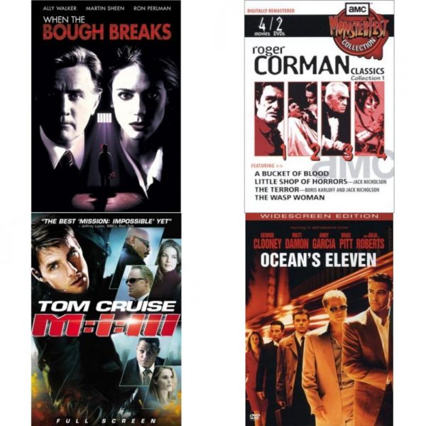 DVD Assorted Movies 4 Pack Fun Gift Bundle: When the Bough Breaks, Roger Corman Classics, Mission: Impossible III, Oceans Eleven