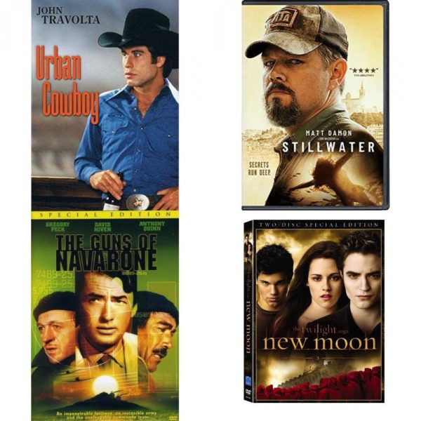 DVD Assorted Movies 4 Pack Fun Gift Bundle: Urban Cowboy, Stillwater, The Guns of Navarone, The Twilight Saga: New Moon
