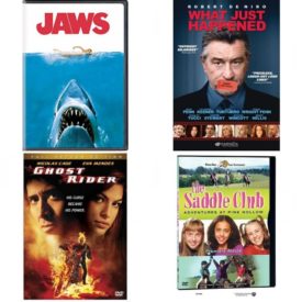 DVD Assorted Movies 4 Pack Fun Gift Bundle: Jaws, What Just Happened?, Ghost Rider Full Screen Edition, The Saddle Club - Adventures at Pine Hollow