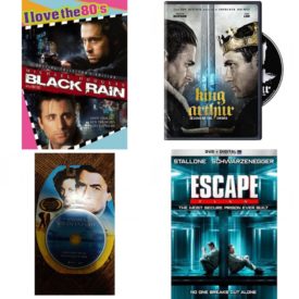 DVD Assorted Movies 4 Pack Fun Gift Bundle: Black Rain, King Arthur: Legend of the Sword, The Snows of Kilimanjaro, Escape Plan