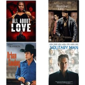DVD Assorted Movies 4 Pack Fun Gift Bundle: All About Love, Training Day Snapcase Packaging, Urban Cowboy, Solitary Man