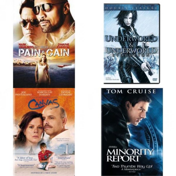 DVD Assorted Movies 4 Pack Fun Gift Bundle: Pain And Gain, Underworld/Underworld: Evolution, Canvas, Minority Report
