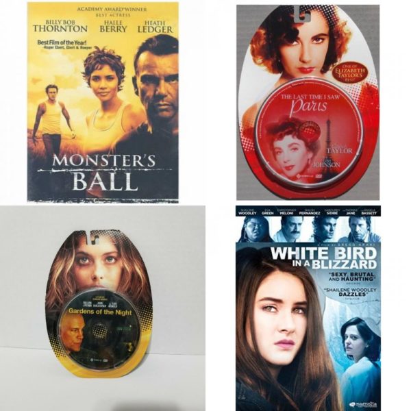 DVD Assorted Movies 4 Pack Fun Gift Bundle: Monsters Ball, The Last Time I Saw Paris, Gardens of the Night, White Bird in a Blizzard